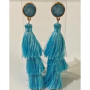 Ice Blue Druzy & Tassel Earrings
